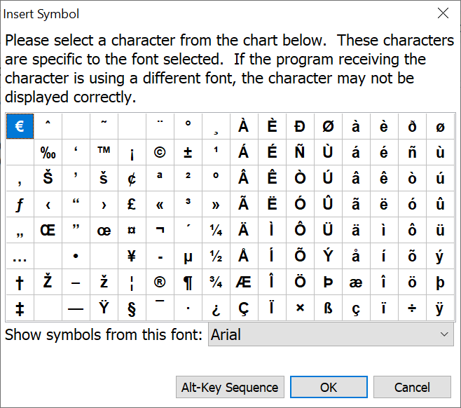 Arrow Symbols Alt Key Codes